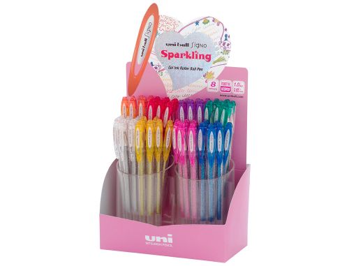 Roller uni ball um-120 signo 0,7 mm tinta gel expositor de 48 unidades em 8 cores com purpurina , Uniball , 59733 , 8435009955280